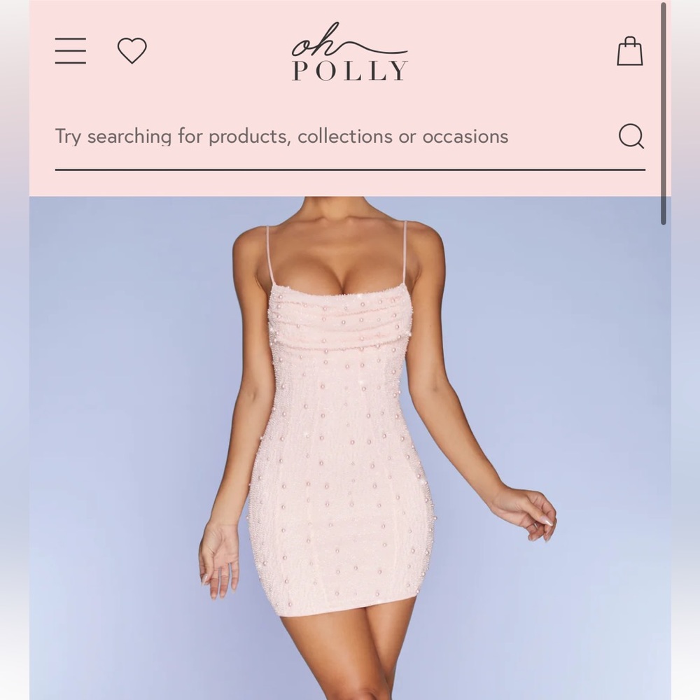 Oh Polly SEYCHELLES- Embellished Cowl Neck Mini Dress in Blush - size 4